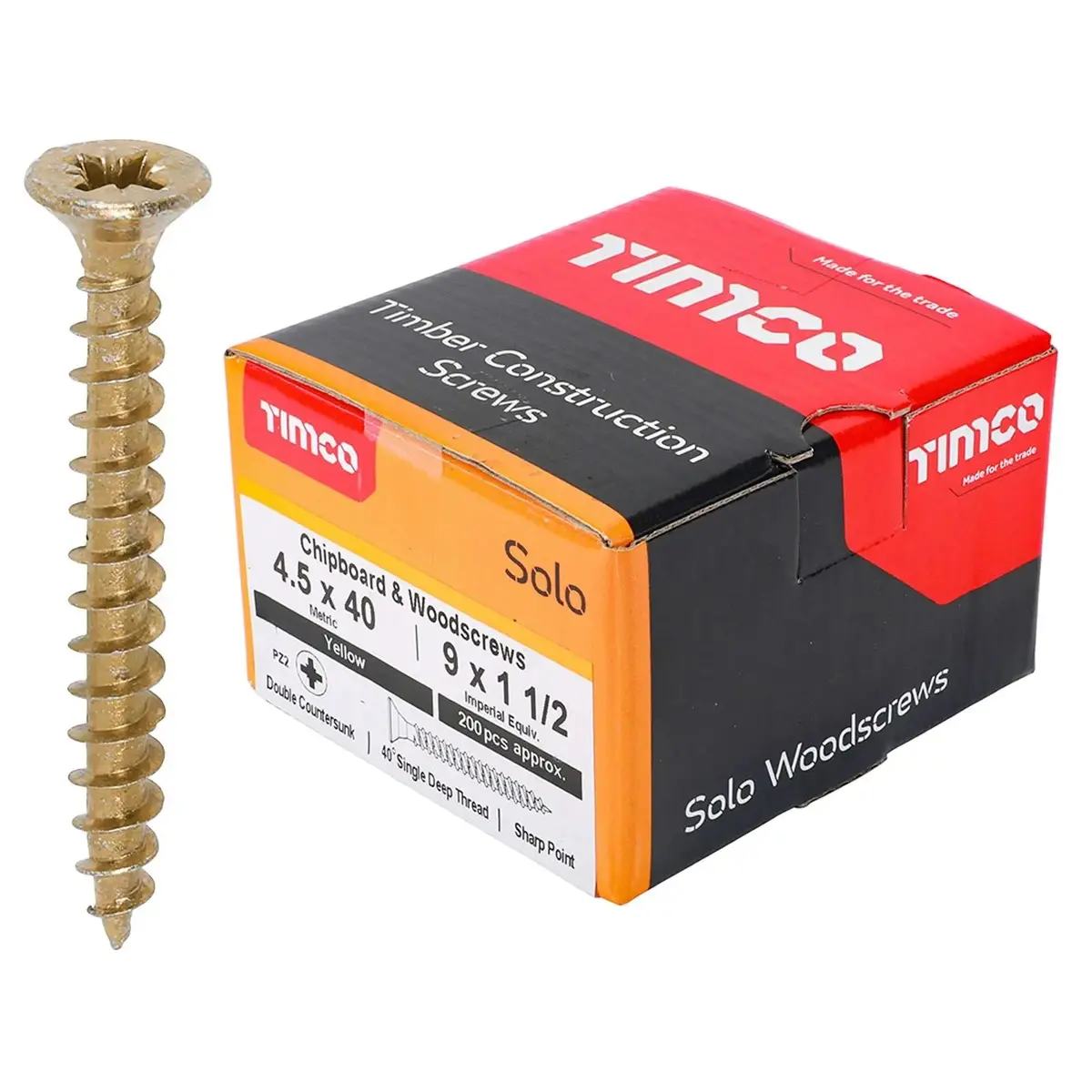 Timco Solo Wood Screws Yellow Double Countersunk Pozi Boxed - Choose Size 31