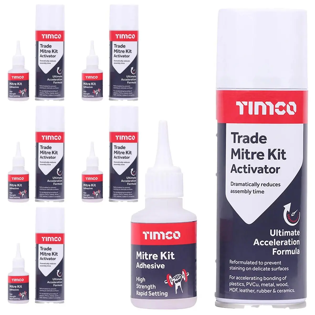 Timco Trade Mitre Kit Instant Bond 2 Part Glue And Activator 200Ml / 50G Clear (6 Pack) 1