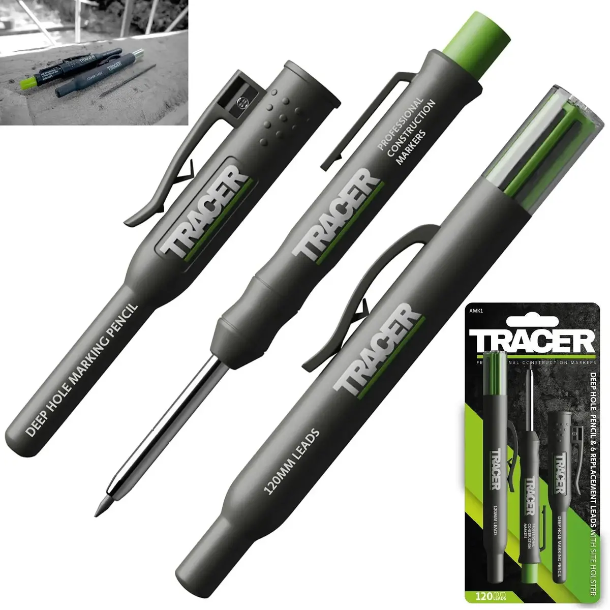 Tracer Deep Hole Pencil Marker With Alh1 6 Replacement Leads With Site Holster 1