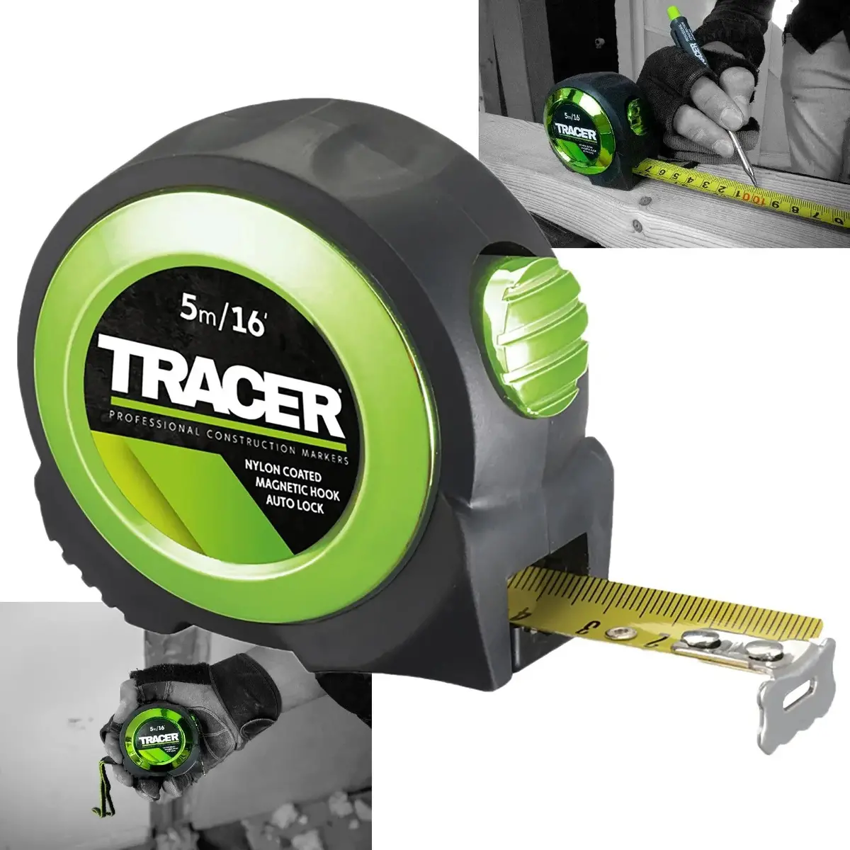 Tracer Tape Measure 5M Auto Lock Nylon Coated And Large Magnetic Hook 1