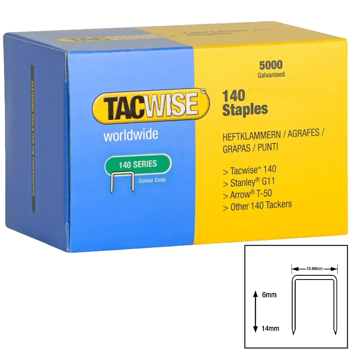 Tacwise Staples Type 140 Series 5000 Pack Galvanised Type G 4/11/140 6-14Mm 1