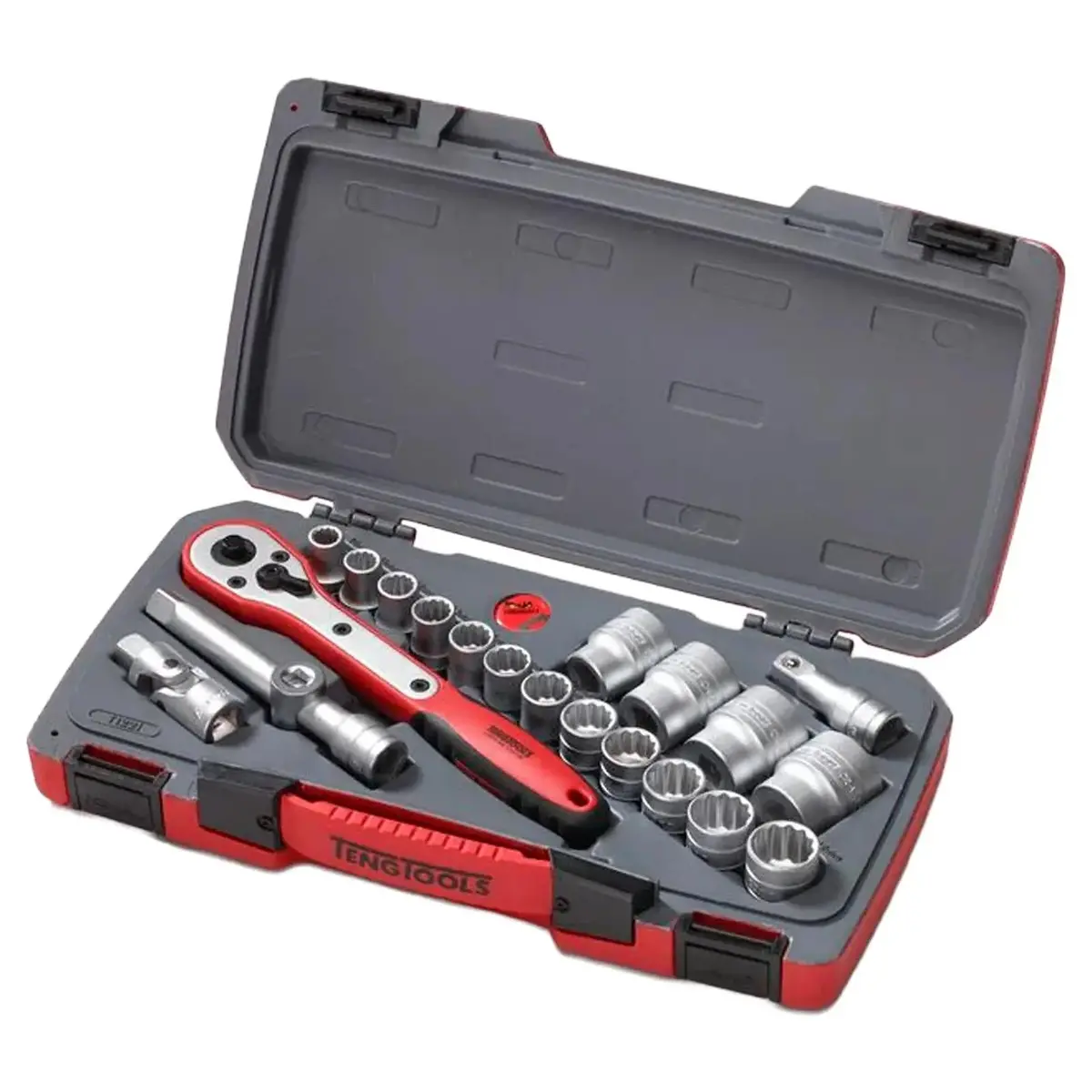 Teng Tools 1/2" Drive Socket Set 12 Point Mecca Pro 21 Pieces In Case T1221 1
