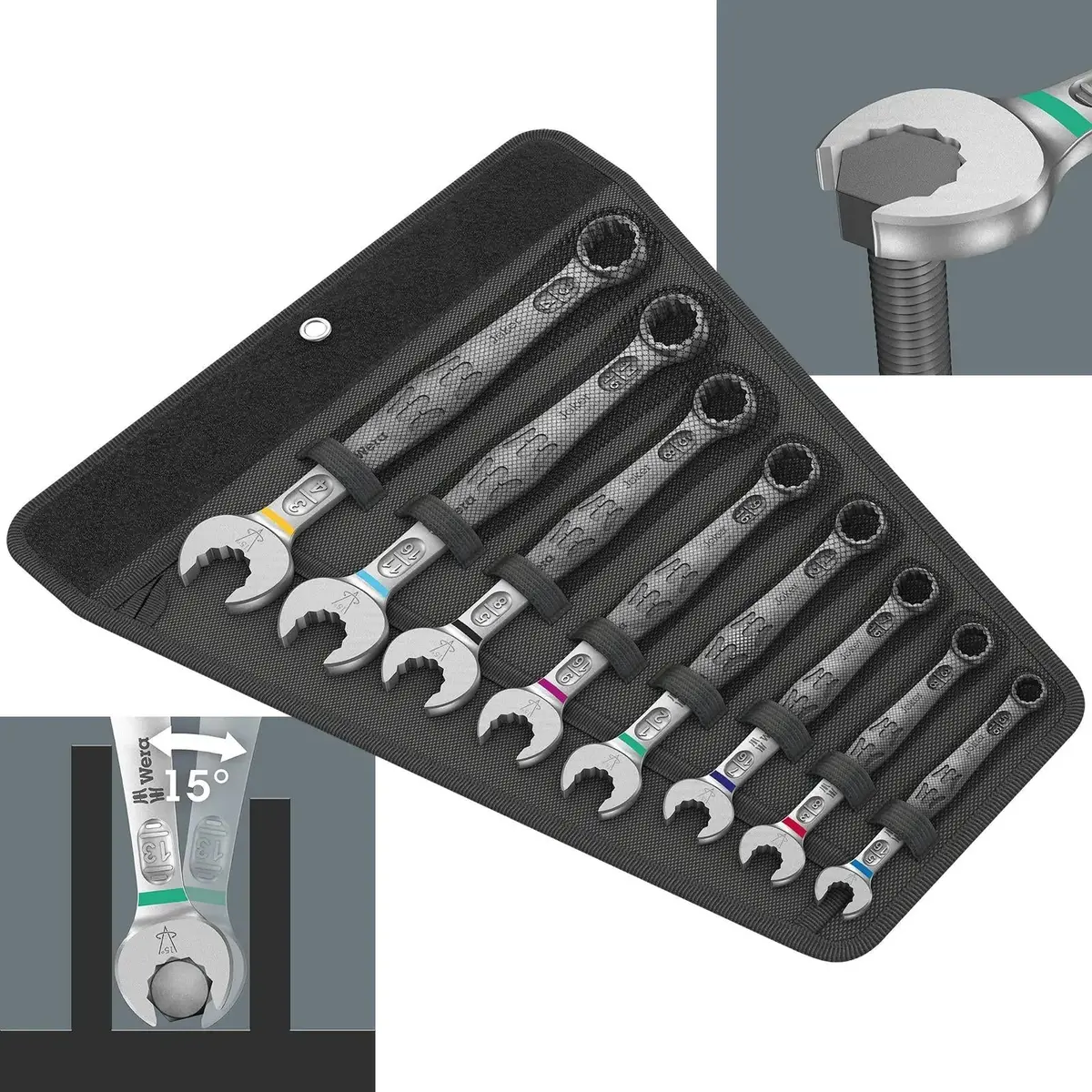 Wera 6003 Joker 8 Imperial Set 1 Combination Spanner Wrench 8 Piece 5/16"-3/4" In Case 1