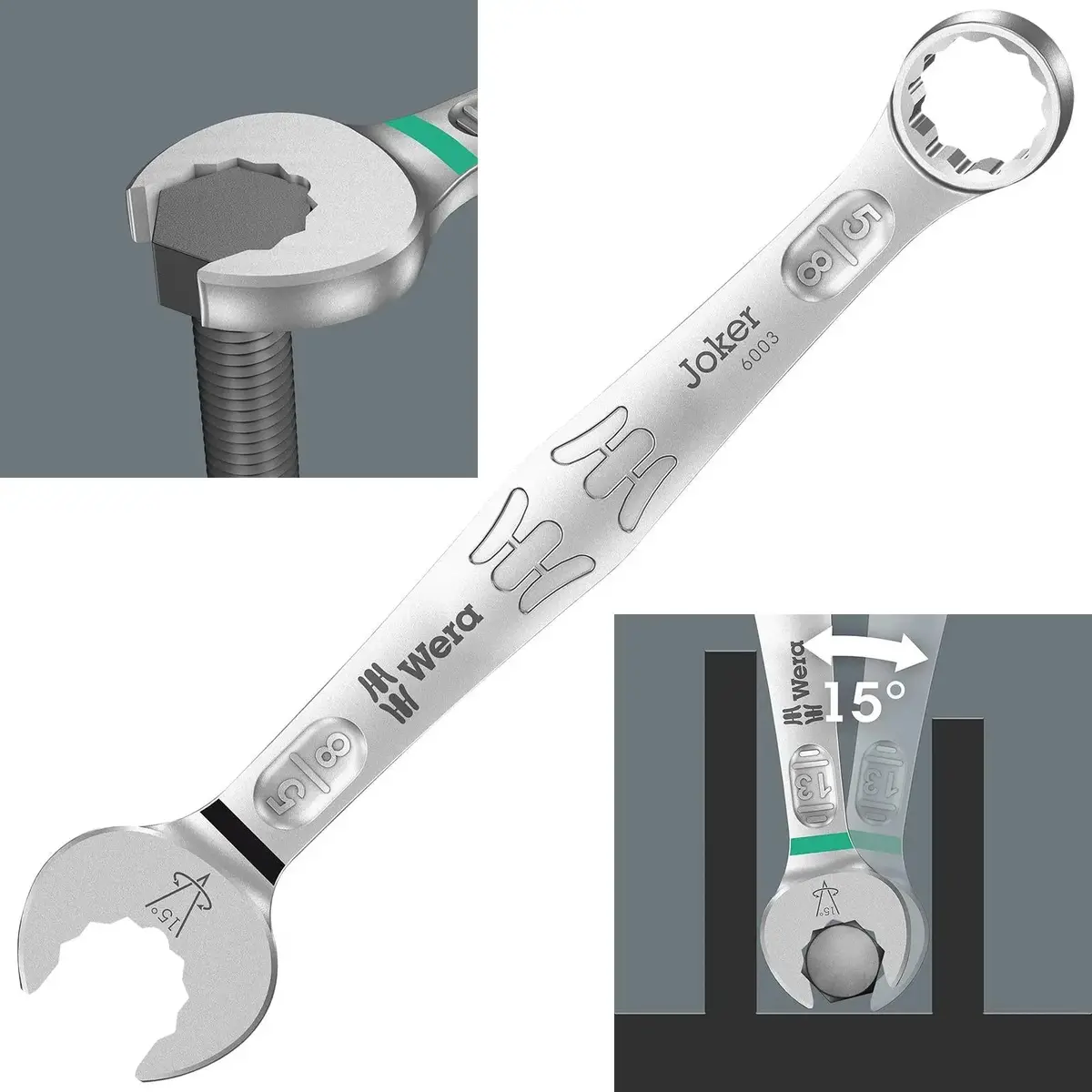Wera 6003 Joker Combination Spanner Wrench Open End Ring Imperial 7