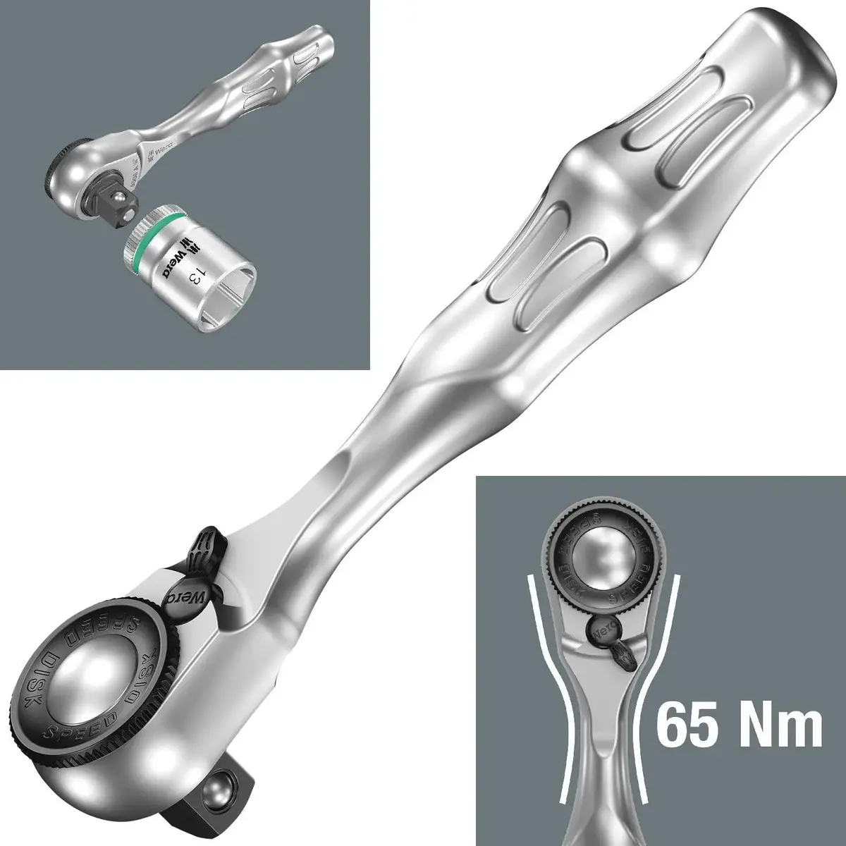 Wera 8008 A Zyklop Mini 3 Socket Ratchet Wrench Handle 1/4" Drive Fine Tooth 1