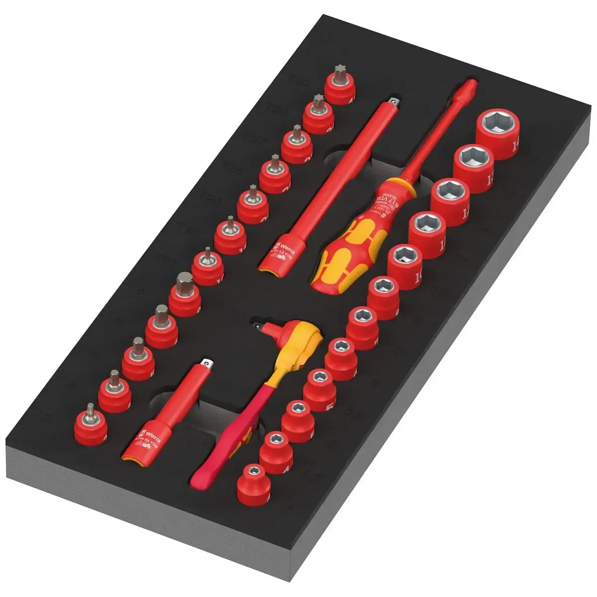 Wera 9727 Foam Insert 8007 A Vde Zyklop Vde Ratchet Set 1 Insulated 1/4" Drive 30 Pieces 1
