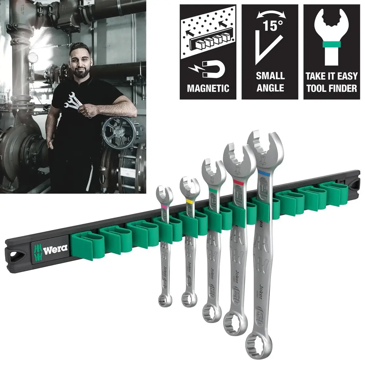 Wera Combination Spanner Wrench Set 6003 Joker 2 9641 Magnetic Rail 5 Pieces 8-19Mm 1