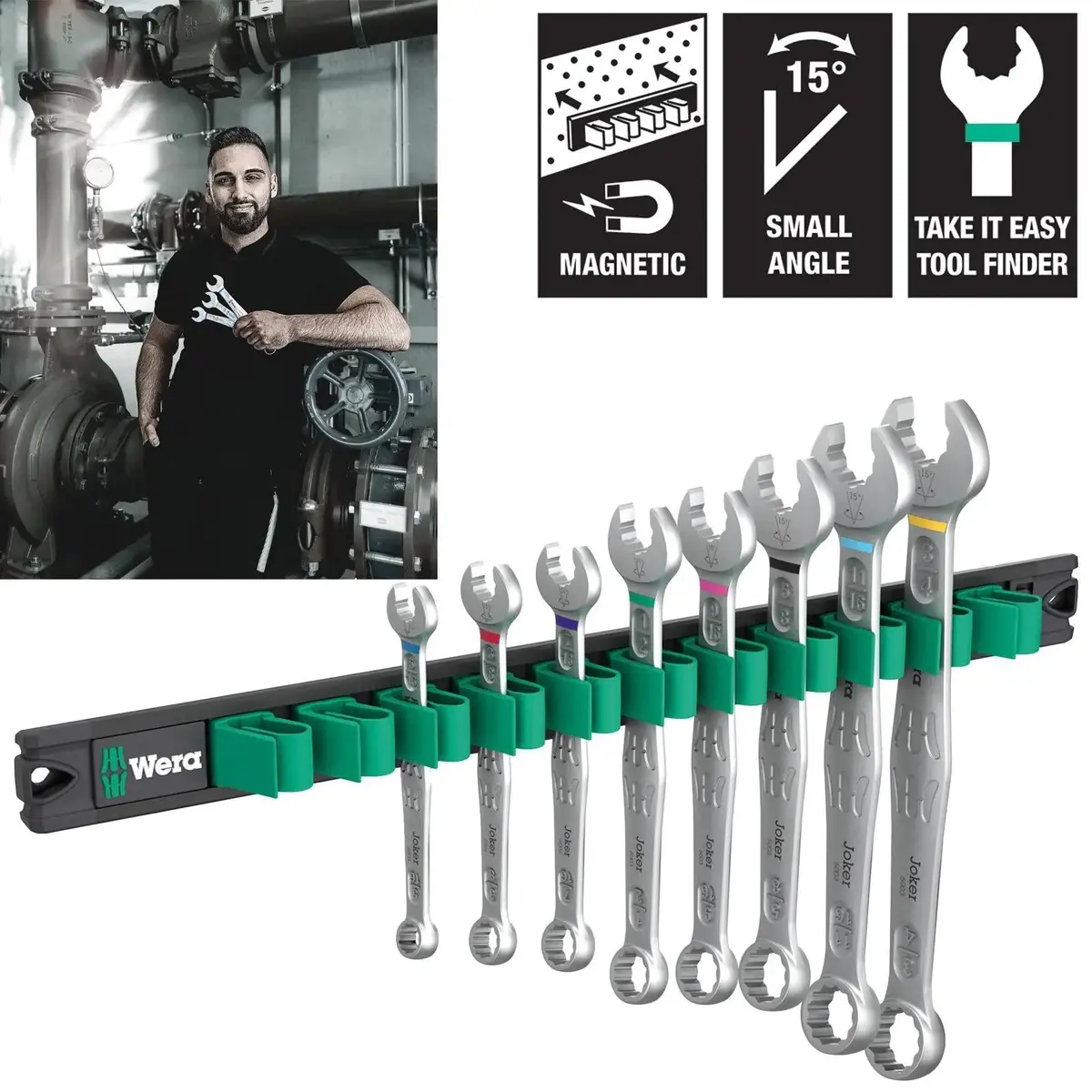 Wera Combination Spanner Wrench Set 6003 Joker Imperial 1 9642 Magnetic Rail 8 Pieces 5/16"-3/4 1