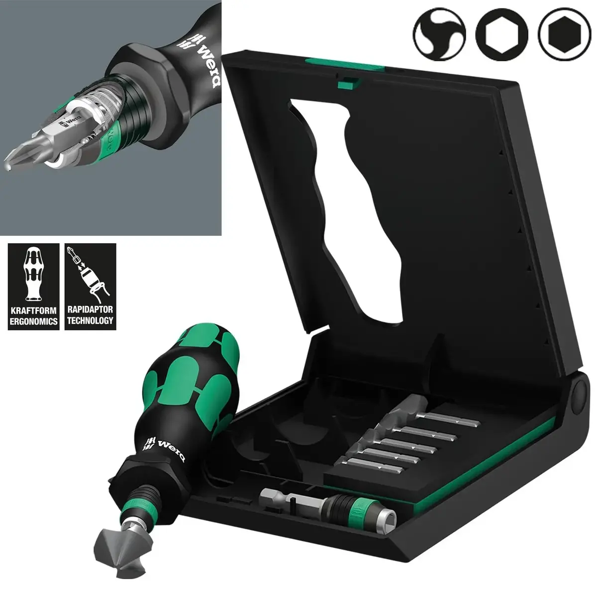 Wera Countersink Bit Set 3-Flute 8 Piece 846/8 With Screwdriver And Rapidaptor Bit Holder 1