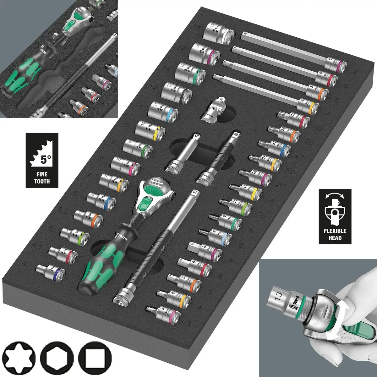 Wera Foam Insert 8000 A Zyklop 1/4" Drive Ratchet Set 1 9720 37 Pieces 1