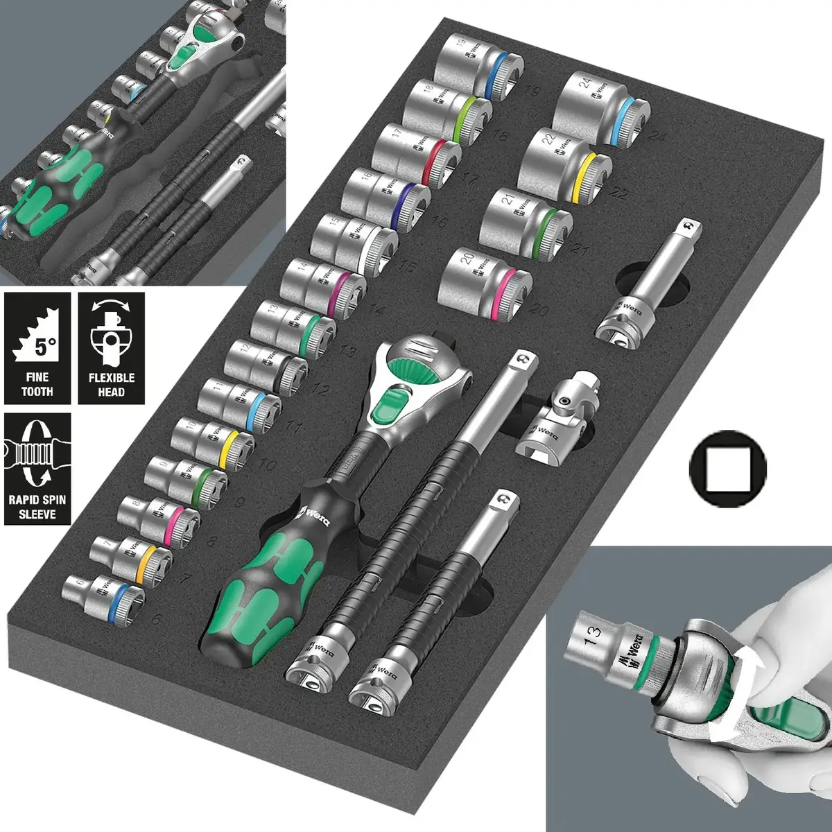 Wera Foam Insert 8000 B Zyklop 3/8" Drive Ratchet Set 1 9721 23 Pieces 1