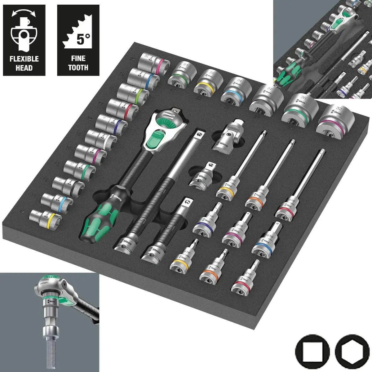 Wera Foam Insert 8000 C Zyklop 1/2" Drive Ratchet Set 1 9722 31 Pieces 1