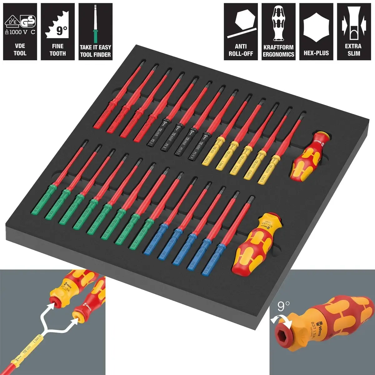 Wera Foam Insert Interchangable Vde Screwdriver Set Kraftform Kompakt Vde Set 1 9751 28 Pieces 1