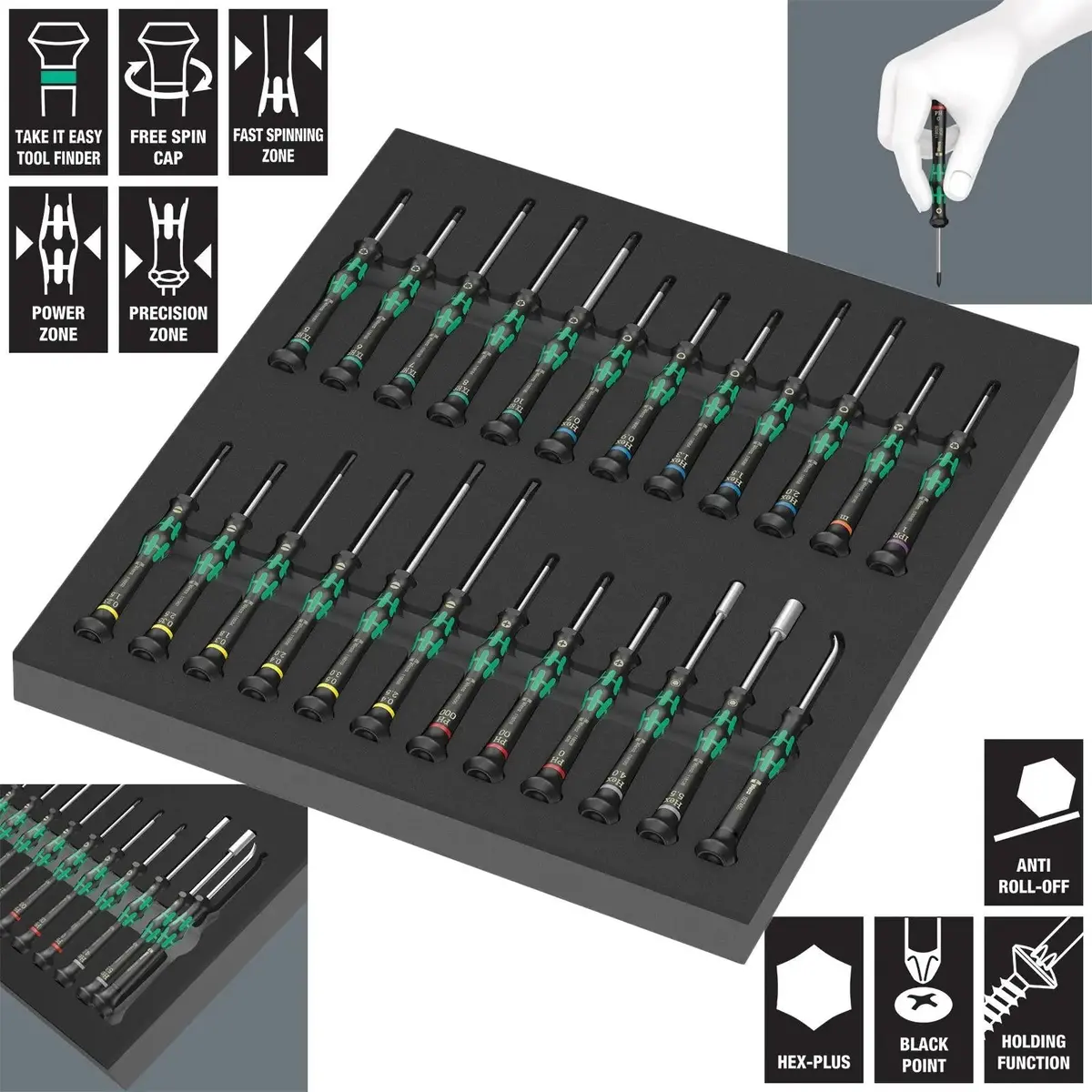 Wera Foam Insert Micro Precision Screwdriver Set 1 Kraftform 9715 Free Spin Cap 24 Pieces 1