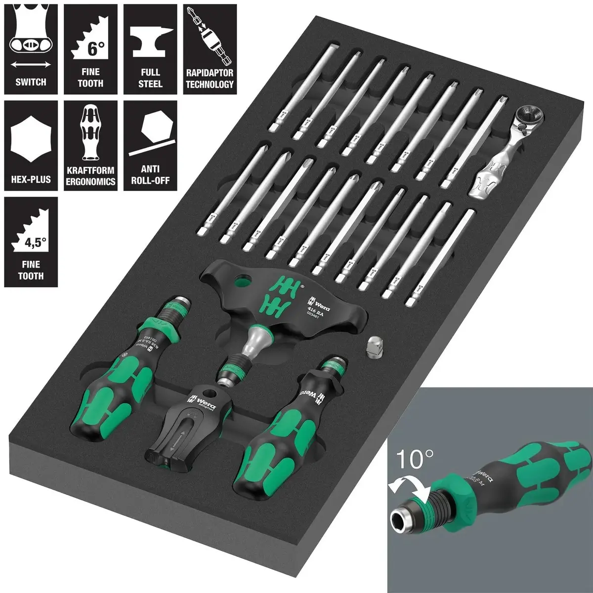 Wera Foam Insert Ratchet Screwdriver Set With Interchangable Bits 9752 Kraftform Kompact With Ratchet Functionality Set 1 24 Pieces 1