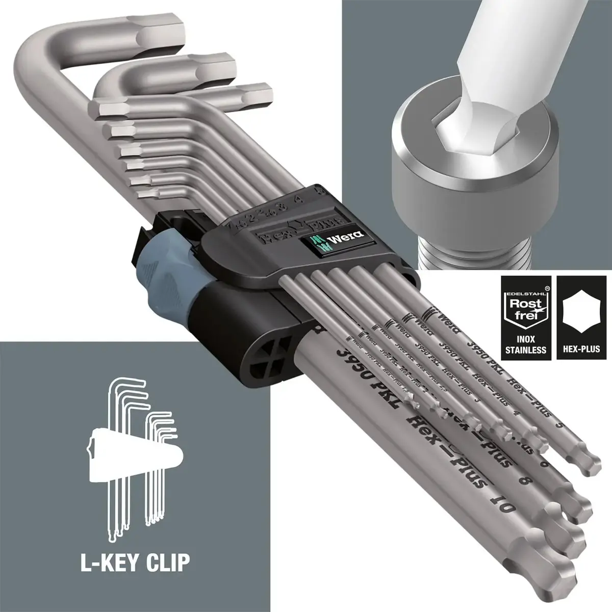 Wera Hex Key Set 3950/9 Stainless Steel 1 Sb L-Key Metric 9 Piece 1.5-10Mm 1