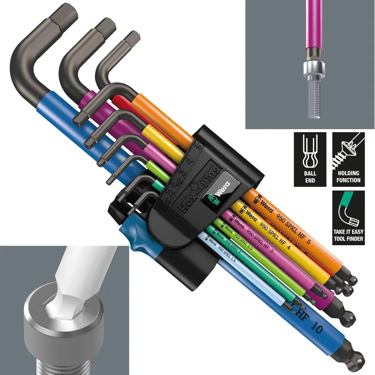 Wera Hex Key Set 950/9 Hex Plus Multicolour Hf 1 L-Key Set Metric Blacklaser Holding Function 9 Piece 1