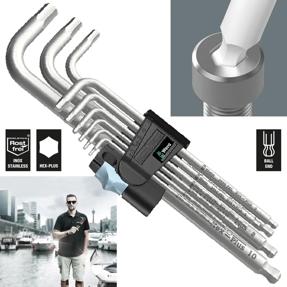 Wera Hex Key Set Stainless Steel Metric 3950/9 Hex Plus L-Key Set 1.5-10Mm 9 Pieces 1