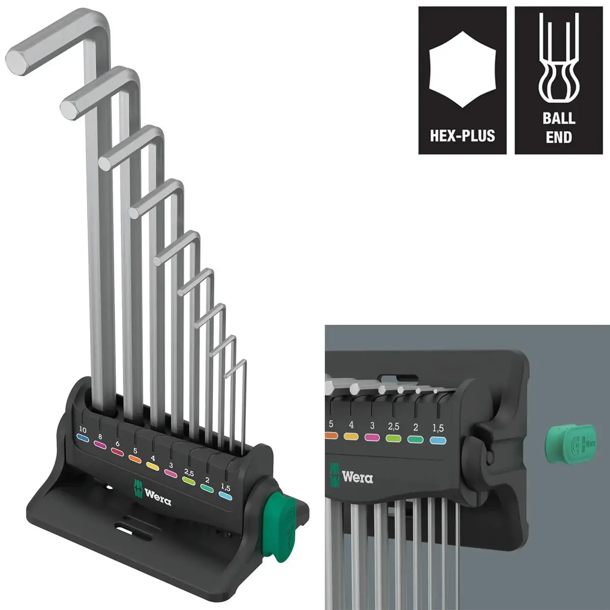 Wera Hex Key Set Stand Wall Rack 950/9 Hex Plus 8 L-Key Set Metric Chrome Plated 9 Pieces 1.5-10Mm 1