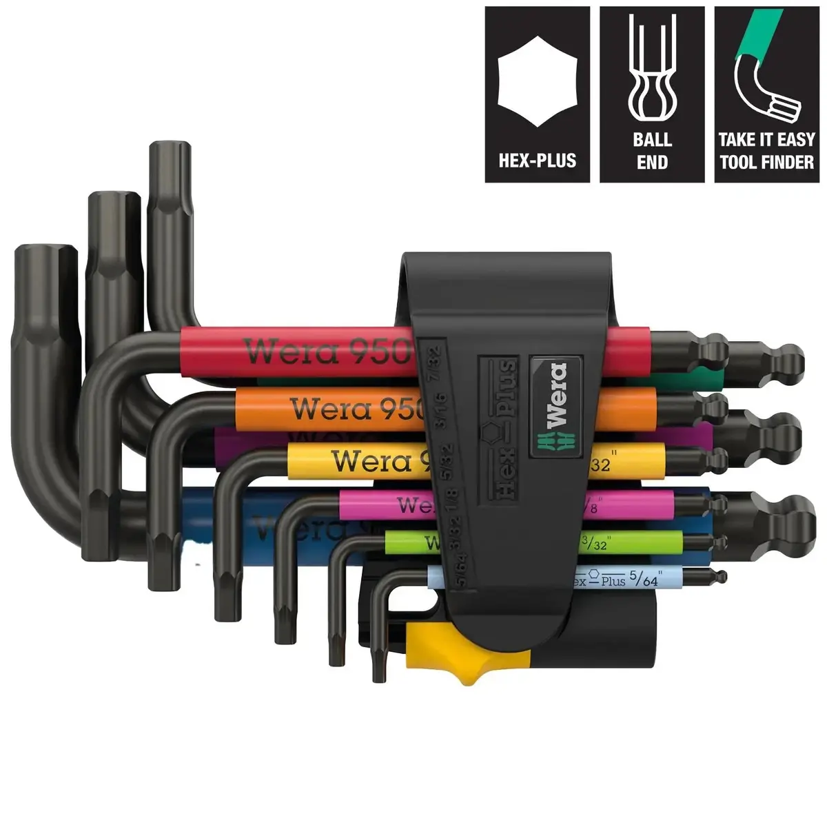 Wera Hex Key Set Stubby 950/9 Hex Plus Multicolour Imperial 3 L-Key Set Blacklaser 9 Pieces 5/64"-3/8 1
