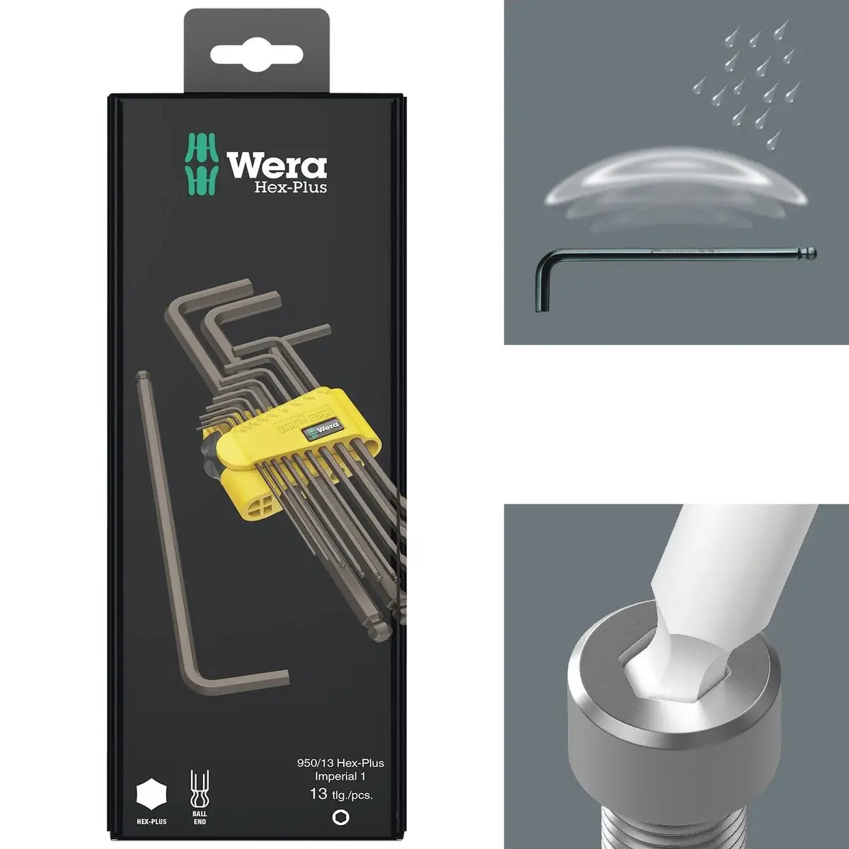 Wera Hex Plus Imperial 1 Sb L Key Set Blacklaser 13 Piece 1/4"-3/8 1