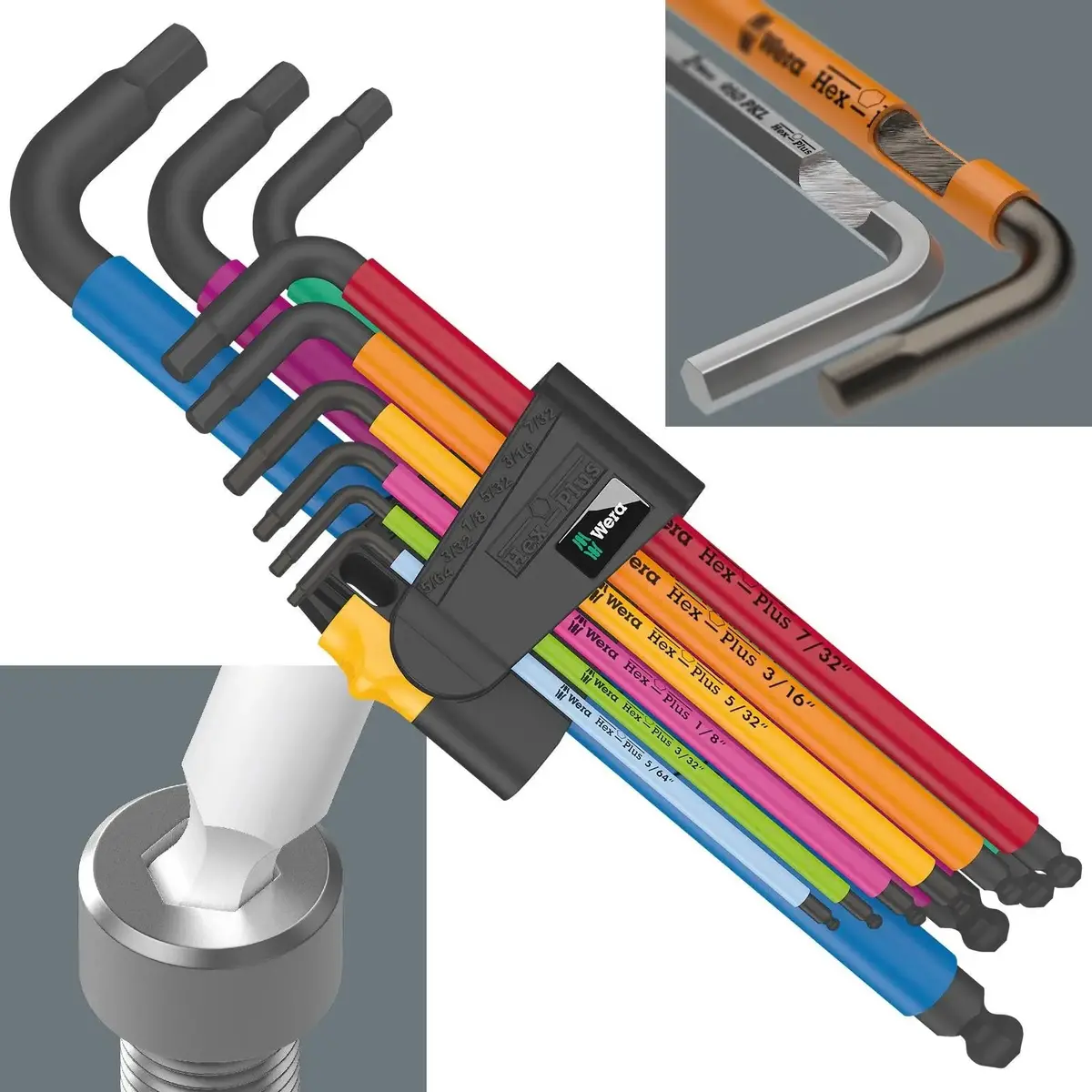 Wera Hex Plus Multicolour Imperial 2 950/9 L Key Set Blacklaser 9 Piece 5/64"-3/8 1