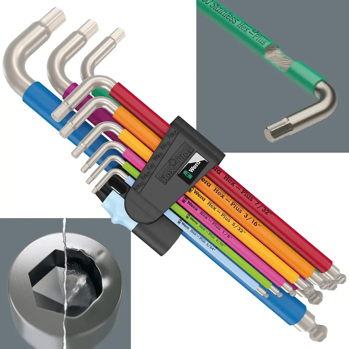 Wera Hex Plus Multicolour Imperial Stainless Steel 1 Key Set 9 Piece 5/64"-3/8 1