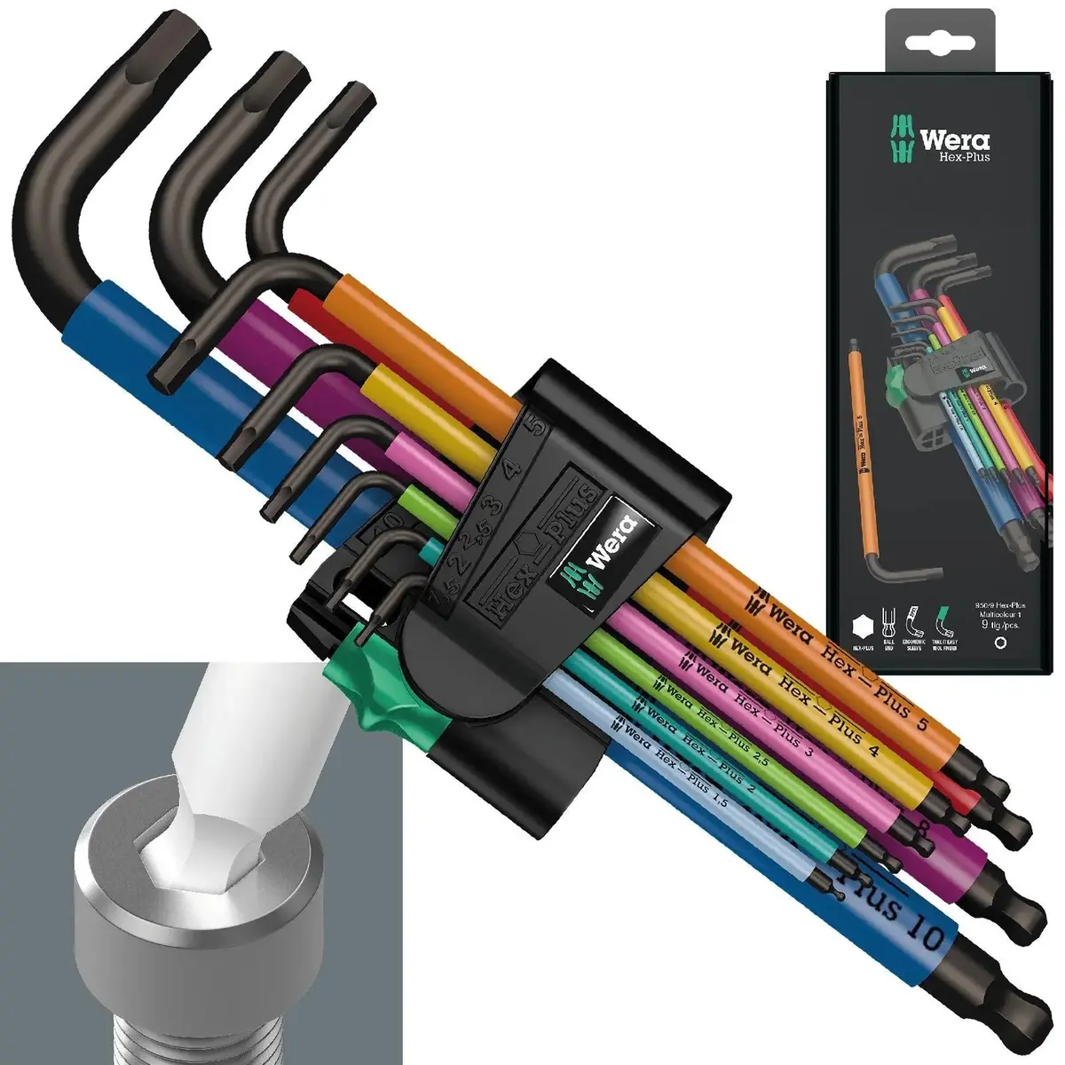 Wera Hex Plus Multicolour Metric 1 Sb 950/9 L Key Set Blacklaser 9 Piece 1.5-10Mm 1