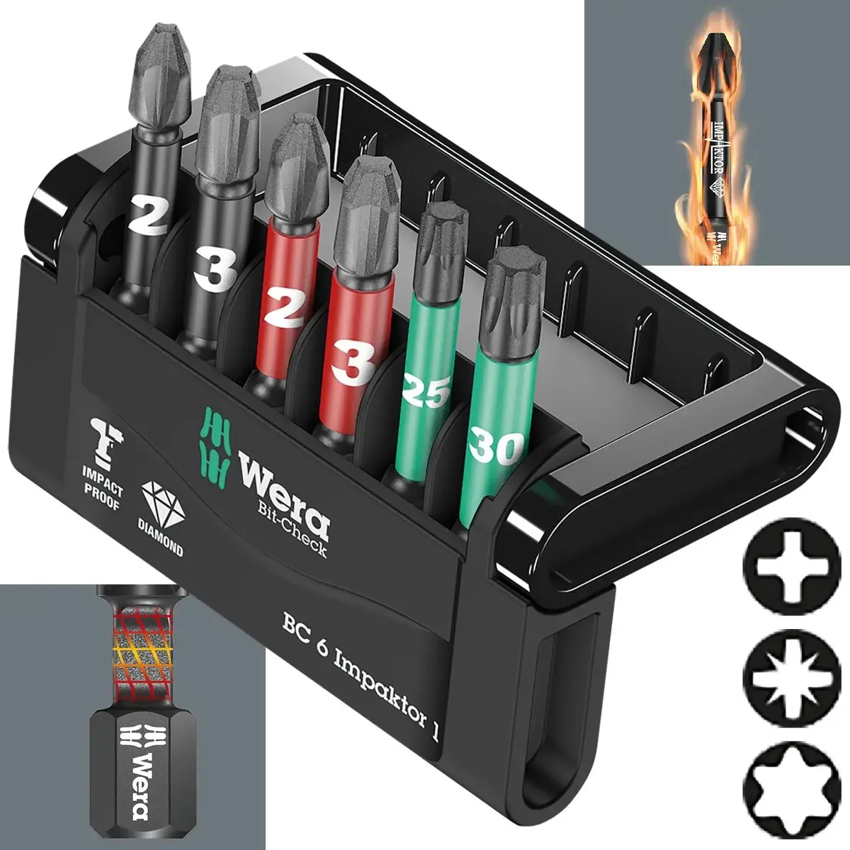 Wera Impact Screwdriver Bit Set Bit Check 6 Impaktor 1 Ph Pz Tx 6 Pieces 1