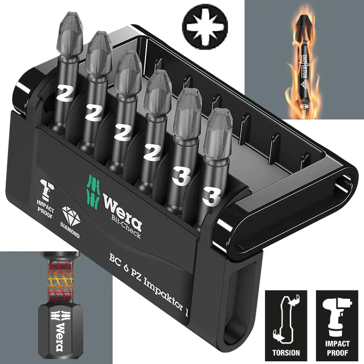 Wera Impact Screwdriver Bit Set Bit Check 6 Pz Impaktor 1 Pozi 6 Pieces 1