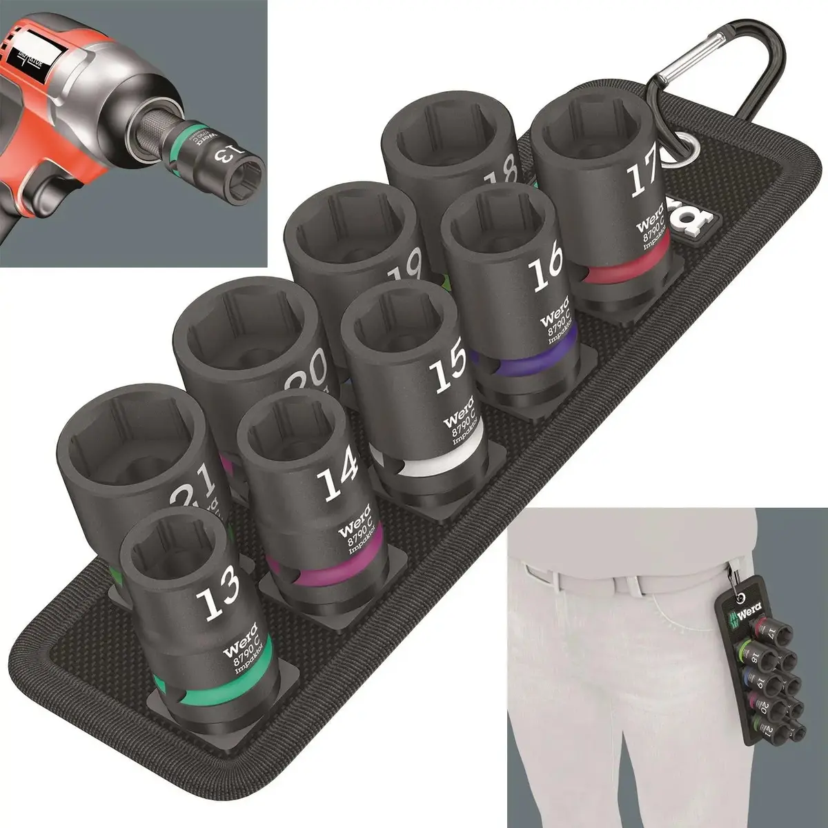 Wera Impact Socket Set 1/2" Drive 9 Piece 13-21Mm 6 Point Belt C Impaktor 1 1