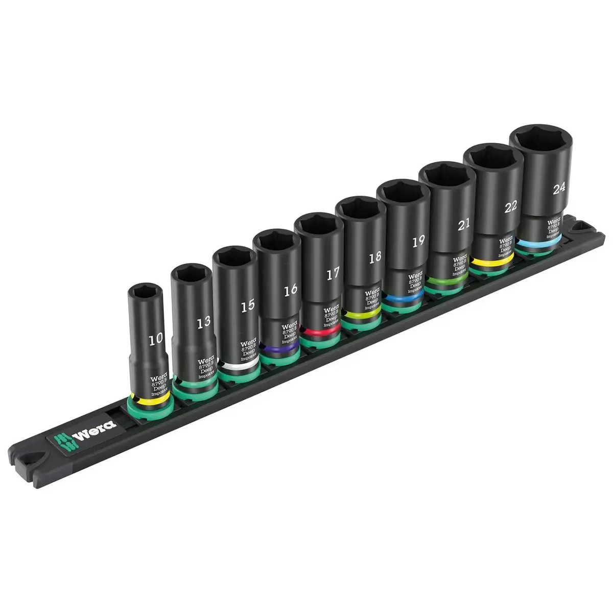 Wera Impact Socket Set Deep 3/8" Drive 10-24Mm 10 Pieces 9660 Magnetic Rail B Impaktor Deep 1 1