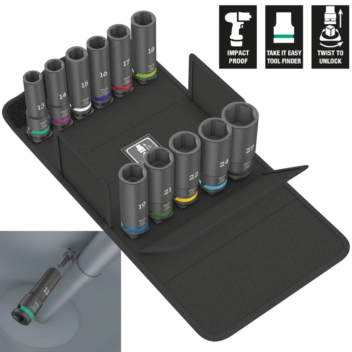 Wera Impact Socket Set Deep Impaktor 1/2" Drive In Case 8790 C Set 1 11 Pieces 13-27Mm 1