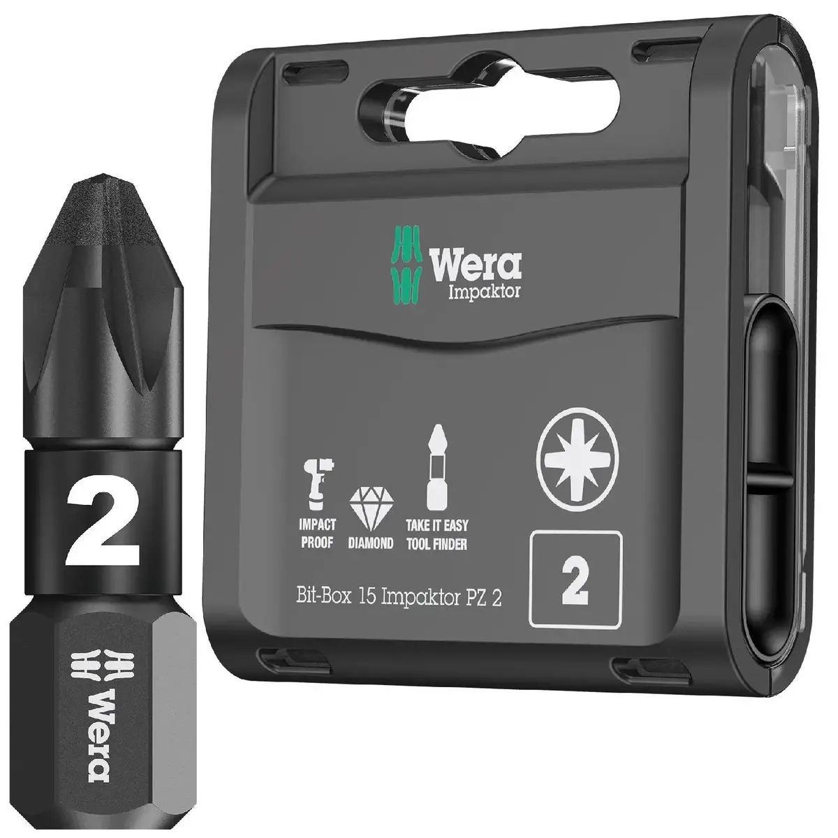 Wera Impaktor Bit Box Pz2 X 25Mm 15 Pieces Diamond Coated Tips 1