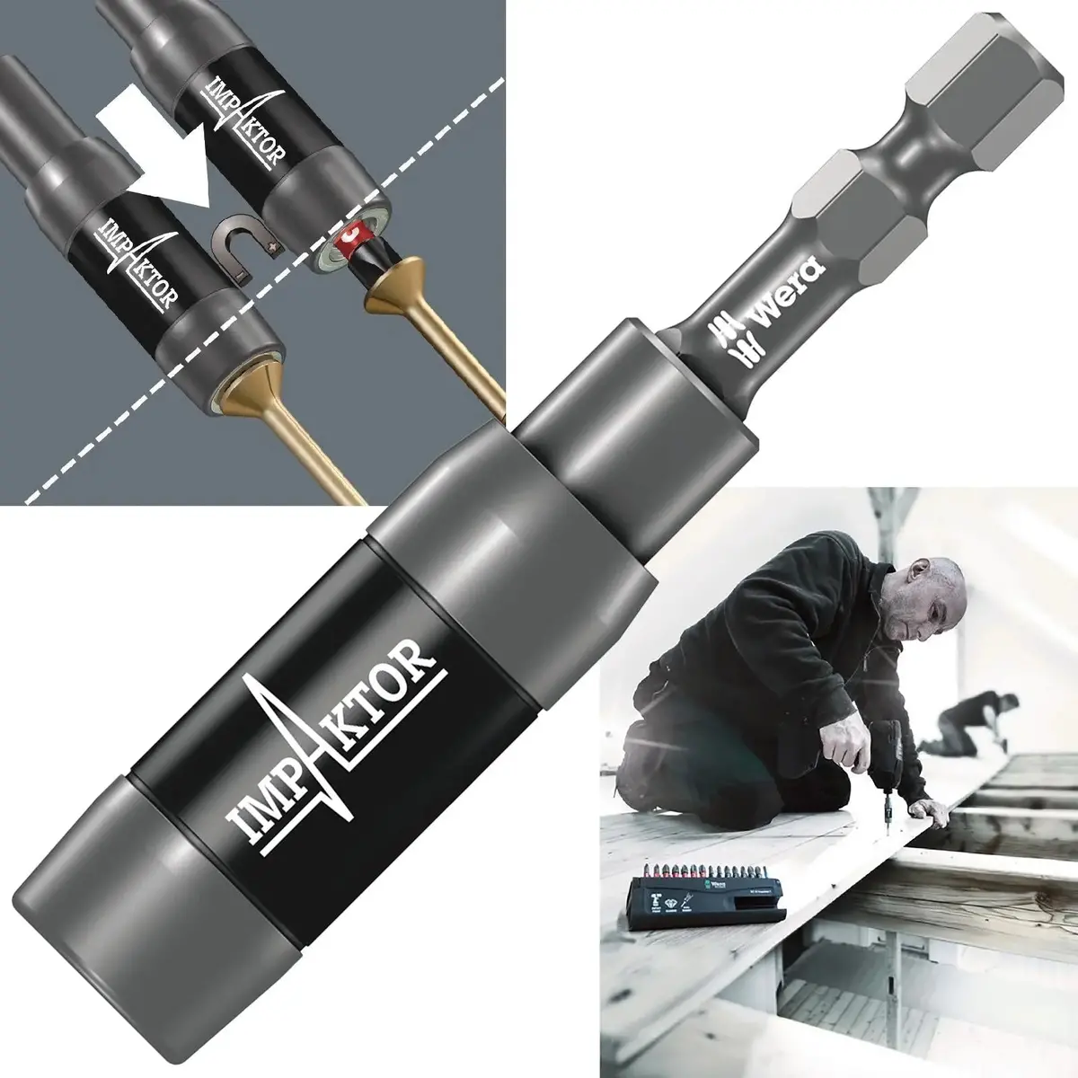 Wera Impaktor Impact Bit Holder With Retaining Ring And Ring Magnet 897/4 Imp R 1/4" Hex 75Mm 1