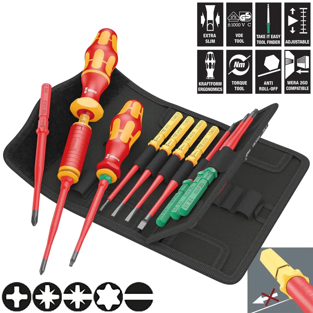 Wera Interchangeable Vde Screwdriver Set Kraftform Kompakt Vde 16 Torque 1.2-3Nm Extra Slim 1 Tool Finder 16 Pieces 1