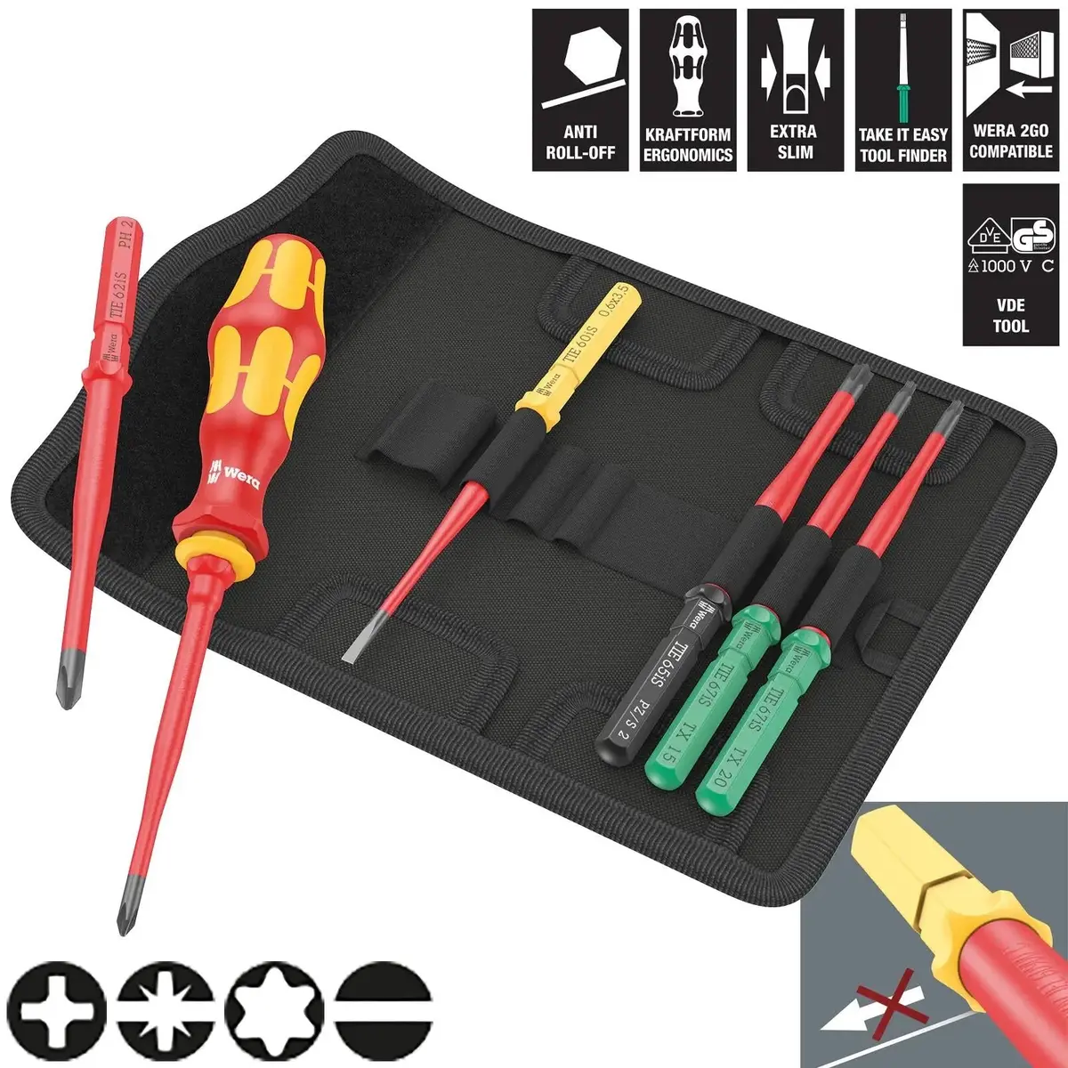 Wera Interchangeable Vde Screwdriver Set Kraftform Kompakt Vde 7 Extra Slim 1 Tool Finder 7 Pieces Phillips Pozi Slotted Torx 1