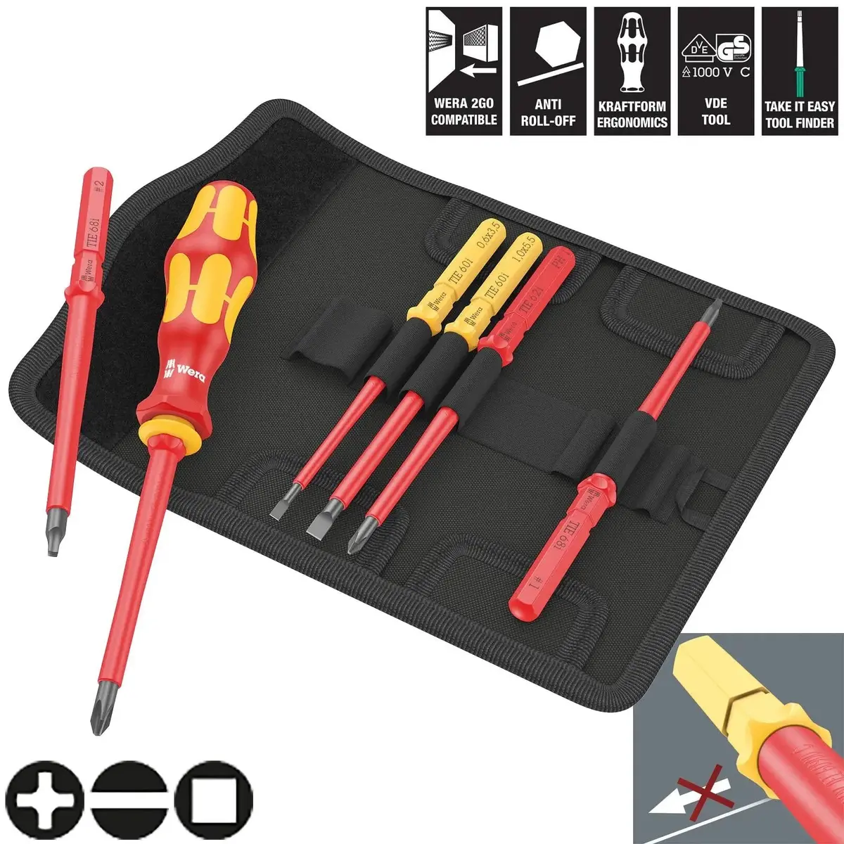 Wera Interchangeable Vde Screwdriver Set Kraftform Kompakt Vde 7 Imperial 1 Tool Finder 6 Pieces Phillips Slotted Square 1