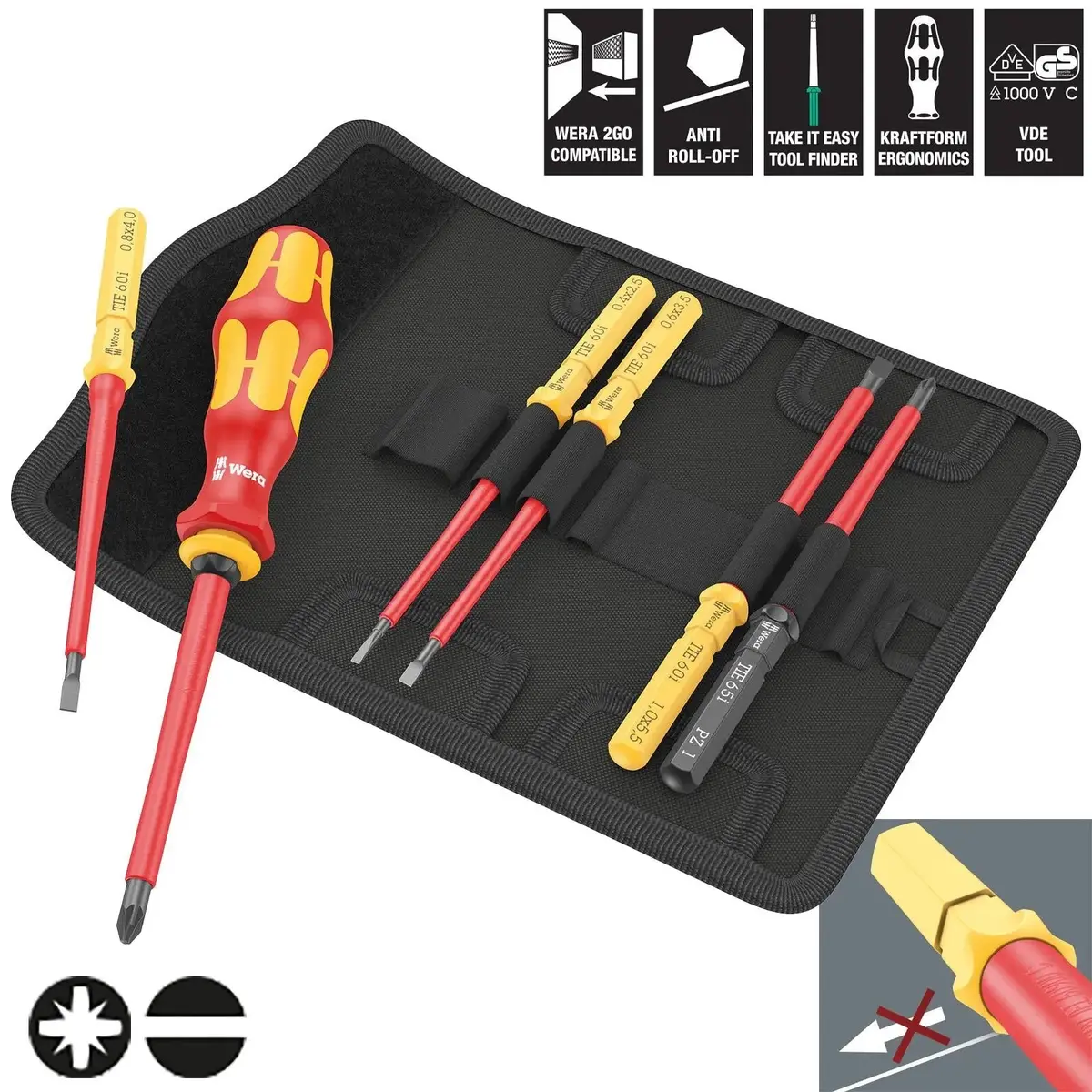Wera Interchangeable Vde Screwdriver Set Kraftform Kompakt Vde 7 Universal 2 Tool Finder 7 Pieces Pozi Slotted 1