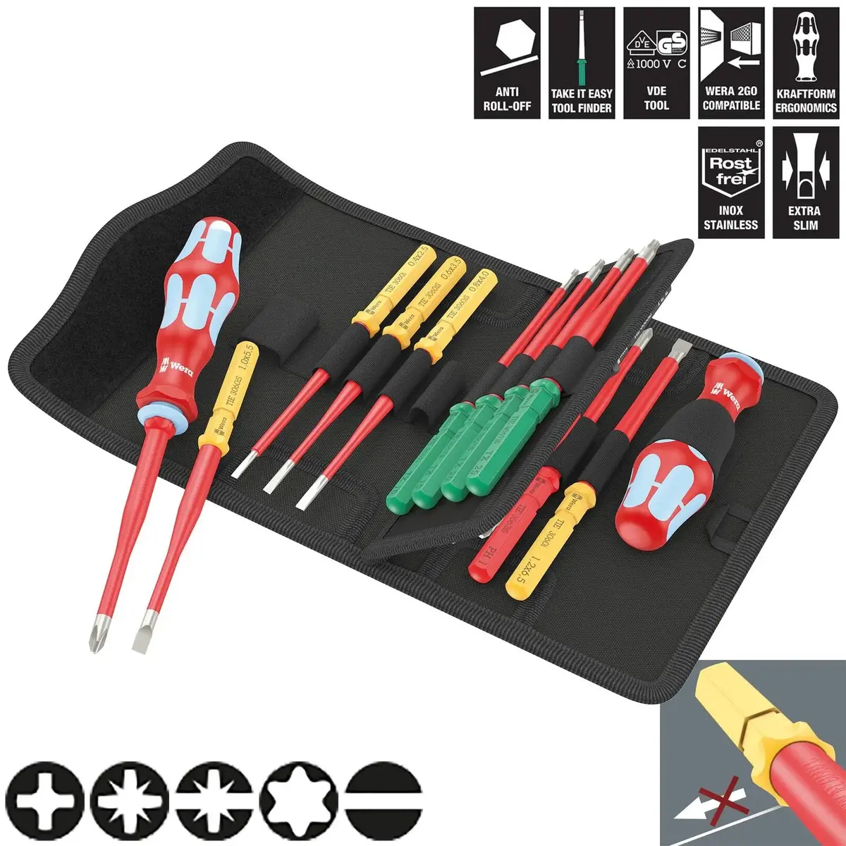 Wera Interchangeable Vde Screwdriver Set Kraftform Kompakt Vde Stainless 17 Extra Slim 1 Tool Finder 17 Pieces 1