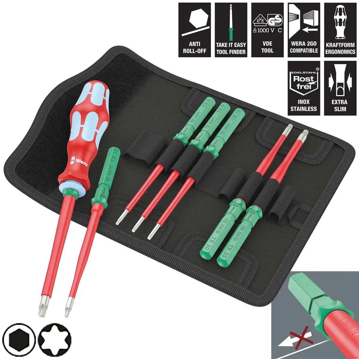 Wera Interchangeable Vde Screwdriver Set Kraftform Kompakt Vde Stainless 8 Extra Slim 1 Tool Finder 8 Pieces Torx 1