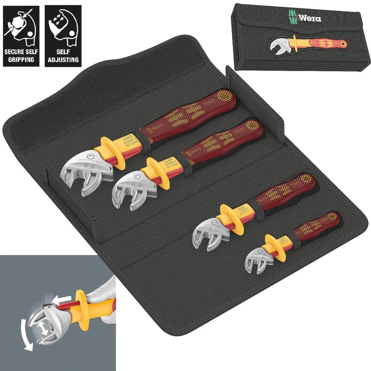 Wera Joker Vde 4 Set 1 6004 Insulated Self Setting Adjustable Spanner Set 4 Pieces In Case 1