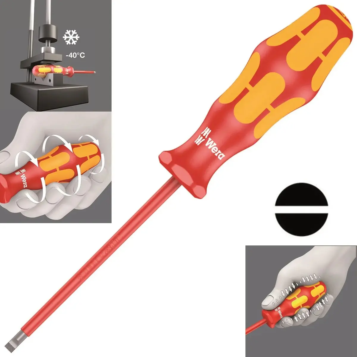 Wera Kraftform Plus VDE-Certified Slotted Screwdrivers – 10,000V Insulated, Laser-Tip Precision, Model 160I