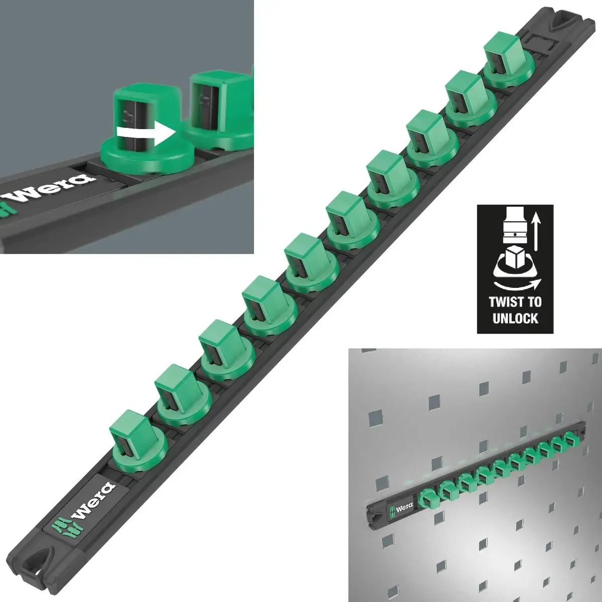 Wera Magnetic Socket Rail 1/2" Drive Twist To Unlock 9602 Empty 10 Socket Capacity 370Mm 1