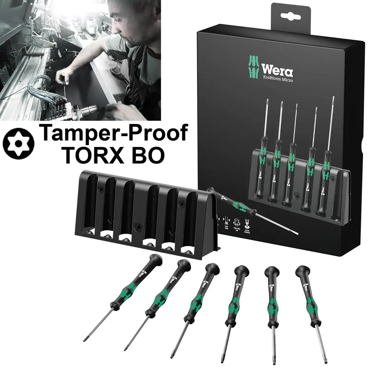 Wera Micro Screwdriver Set Kraftform Torx Bo Tamper-Proof Screws 2067/6 6 Piece Tx7-Tx20 1