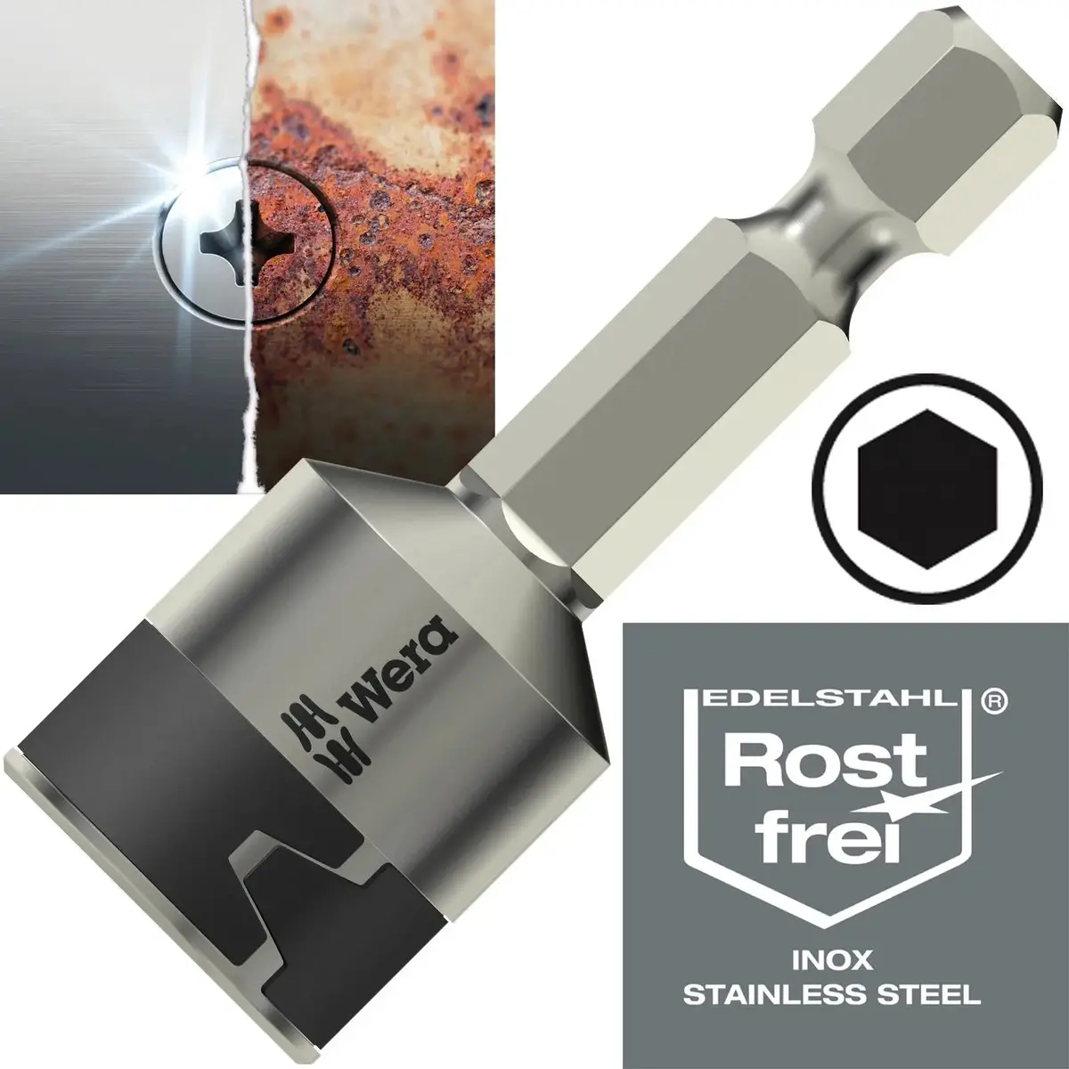 Wera Nut Driver Stainless Steel 1/4" Hex 50Mm Long 3869/4 Nutsetters Stainless 1