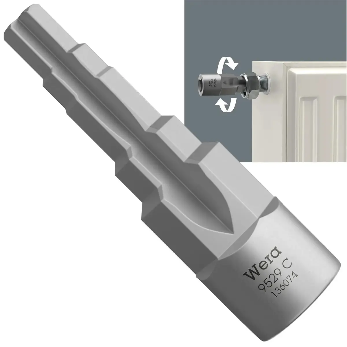 Wera Plumbers Step Wrench For Radiator Valves Thermostats Drain Fittings 9529 C Sb 1/2" Drive 1