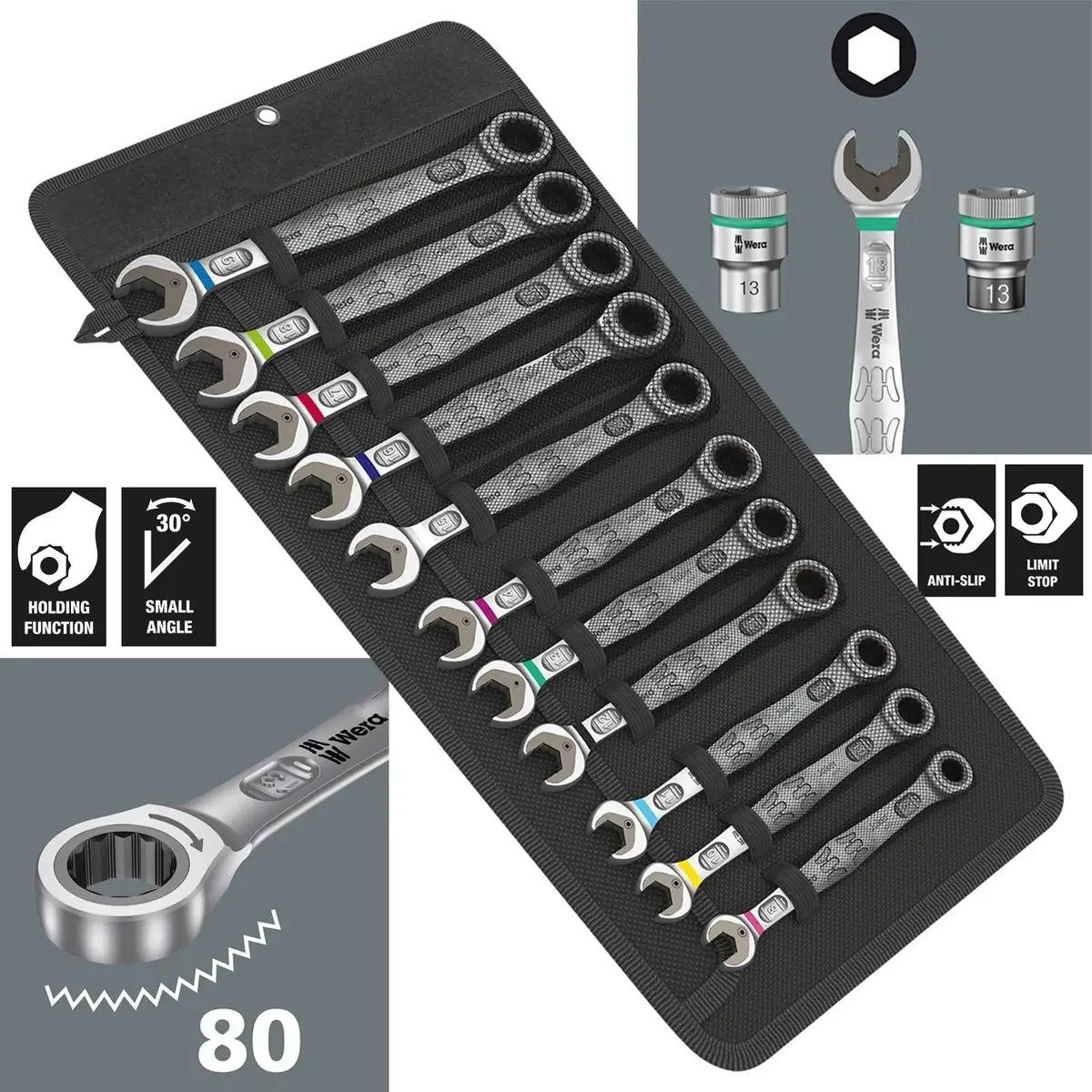 Wera Ratchet Combination Spanner Set 11 Piece 6000 Joker 11 Set 1 In Pouch 8-19Mm 1