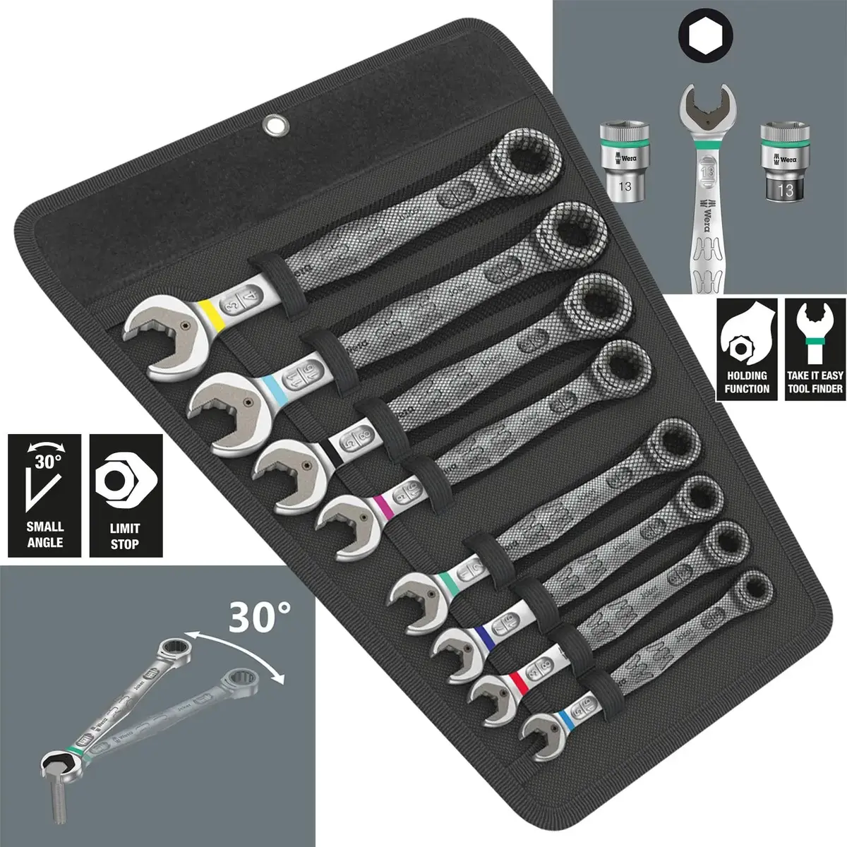 Wera Ratchet Combination Spanner Set 8 Piece 6000 Joker 8 Set 1 Imperial In Pouch 5/16"-3/4 1