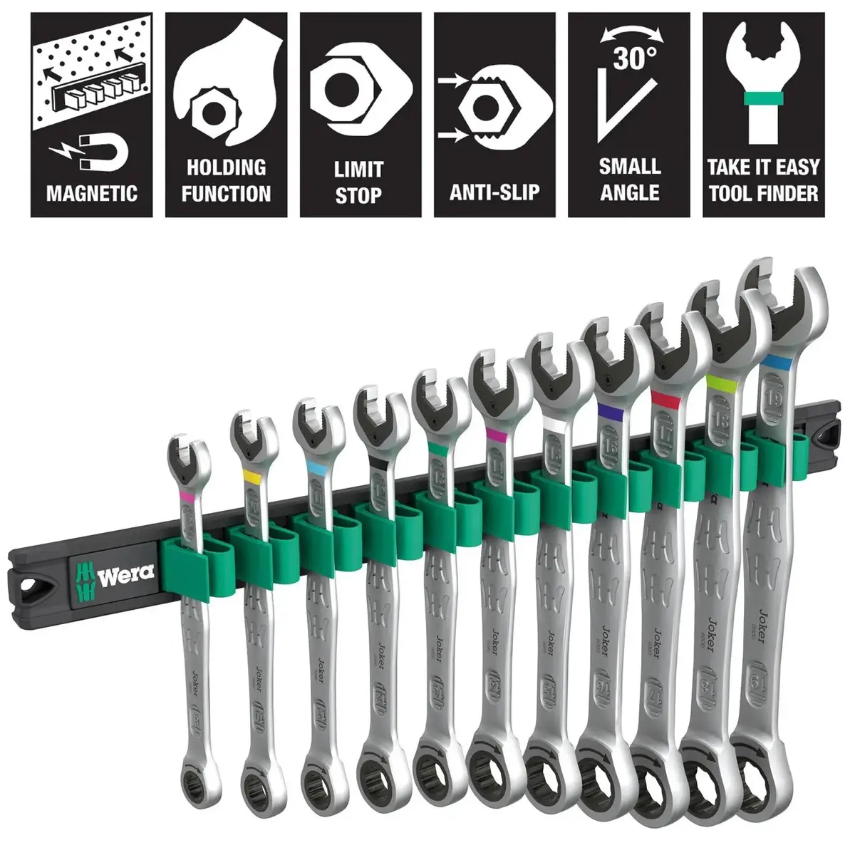 Wera Ratchet Combination Spanner Wrench Set 6000 Joker 1 9630 Magnetic Rail 11 Pieces 8-19Mm 1